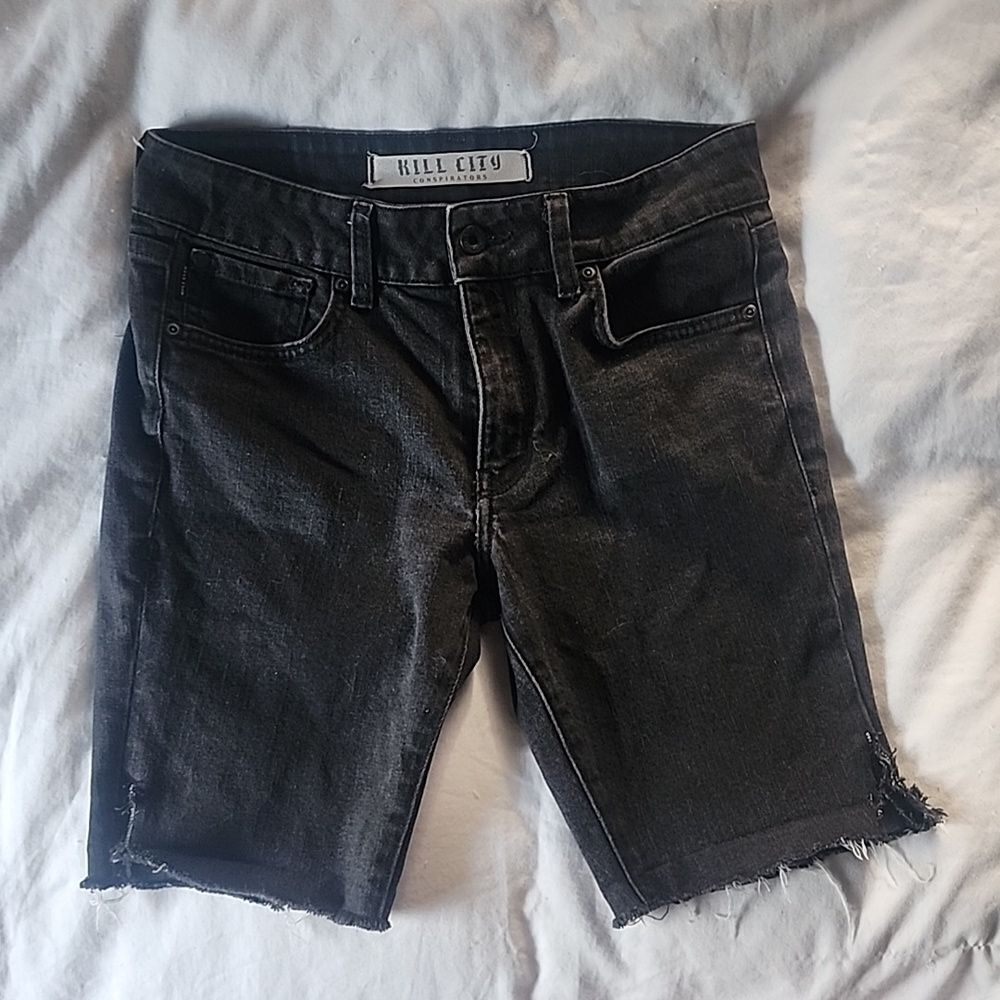 Kill City black denim shorts